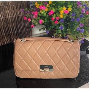 Kate Spade Leather Carey Medium Flap Tiramisu Mousse Shoulder Bag